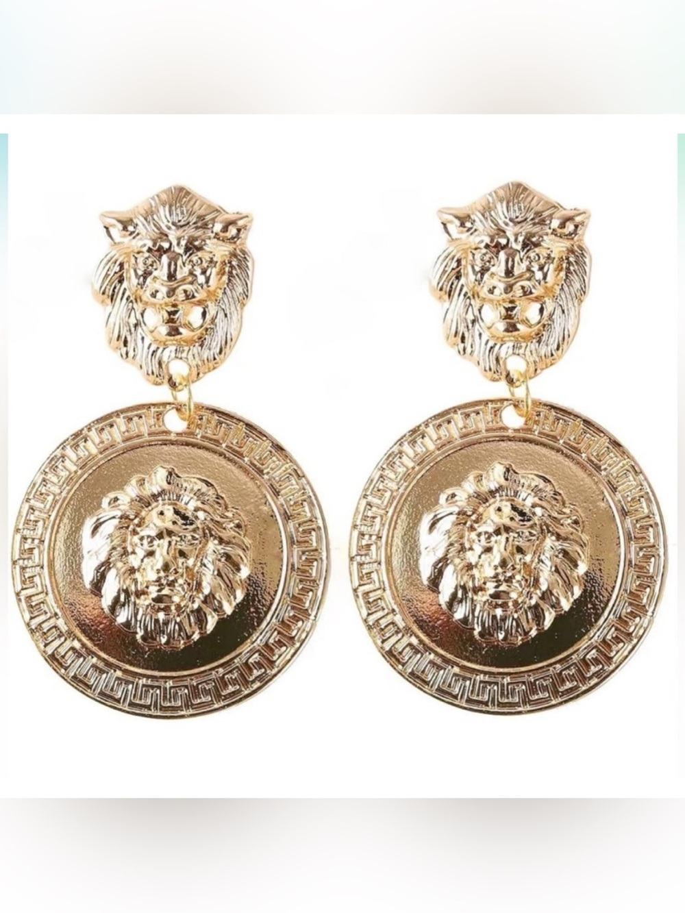 NEW Lion Head Statement Drop Earrings Gold
